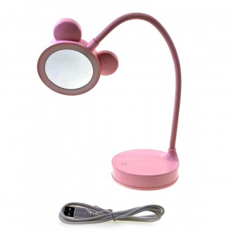 Зеркало настольное с LED подсветкой  на аккумуляторе розовое (29х10х10 см)