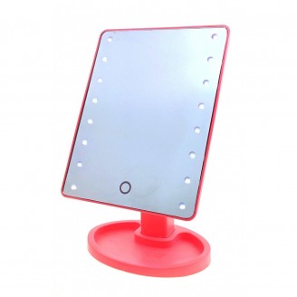 Зеркало настольное с LED подсветкой на батарейках розовое (28х17х12 см)