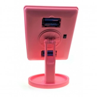 Зеркало настольное с LED подсветкой на батарейках розовое (28х17х12 см)