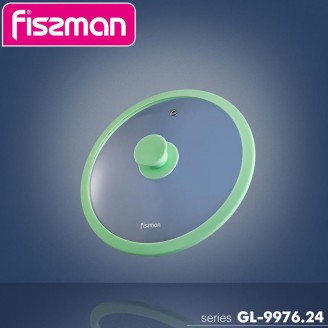 Крышка стеклянная Fissman ARCADES Ø24см с силиконовым ободом (зеленый чай)