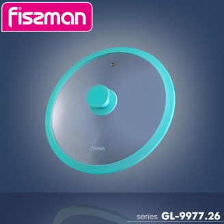 Крышка стеклянная Fissman ARCADES Ø26см с силиконовым ободом (аквамарин)