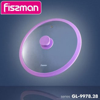 Крышка стеклянная Fissman ARCADES Ø28см с силиконовым ободом (пурпурный)