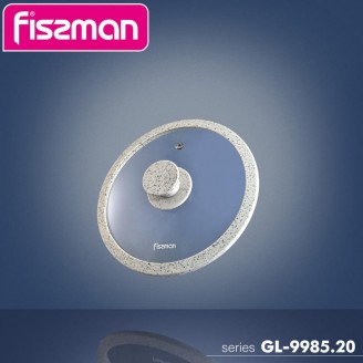 Крышка стеклянная Fissman ARCADES Ø20см с силиконовым ободом (бежевый мрамор)
