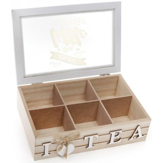 Коробка-шкатулка Bona I Love Tea для чая и сахара 6-ти секционная 24x16x7 см