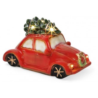 Декор новогодний Санта в машине 23.5х10х11.5см фарфор с LED-подсветкой