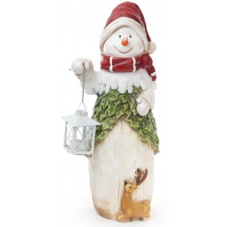 Декоративная керамическая фигурка Снеговик с фонарем 50см