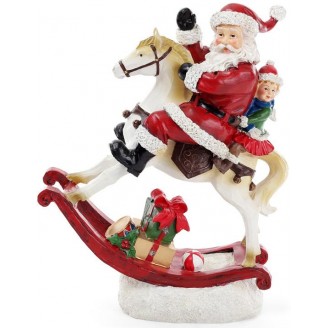 Новогодняя декоративная статуэтка Санта на лошадке с LED-подсветкой 27.5х11.6х34см