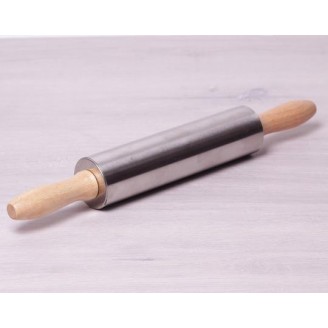 Скалка Kamille Accessories 38см из нержавеющей стали с деревянными ручками