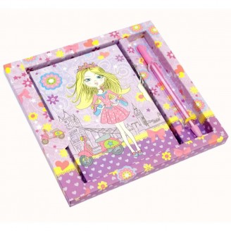 Блокнот с замком для девочек фиолетовый, 2 ключа, ручка, 19х18х2 см B