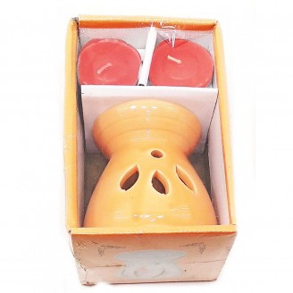 Аромалампа керамическая, оранжевая, подарочный набор (12,5х8х7см)