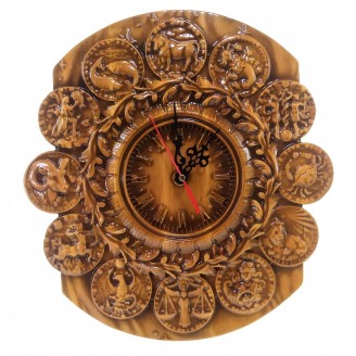 Часы Зодиак деревянные,резные,покрыты патиной 32х30х1,8 см