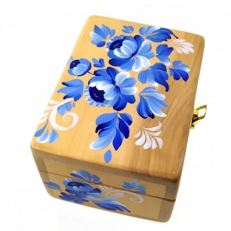 Шкатулка Синие цветы, деревянная, ручная роспись 16×10×8 см