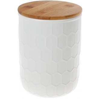 Банка керамическая Bona Honeycomb White Style 1550мл с бамбуковой крышкой