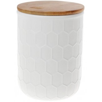 Банка керамическая Bona Honeycomb White Style 870мл с бамбуковой крышкой