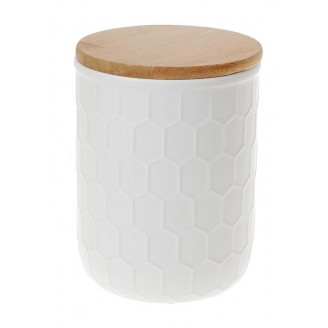 Банка керамическая Bona Honeycomb White Style 450мл с бамбуковой крышкой