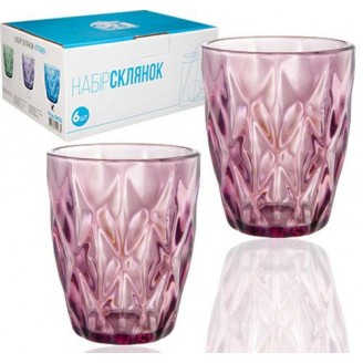 Набор 6 стаканов Elodia Грани 280мл, розовое стекло