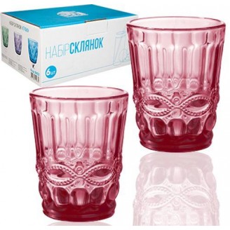 Набор 6 стаканов Elodia Винтаж 280мл, розовое стекло