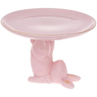 Блюдо керамическое пасхальное Bona Кролик-акробат Ø16.5см, розовое