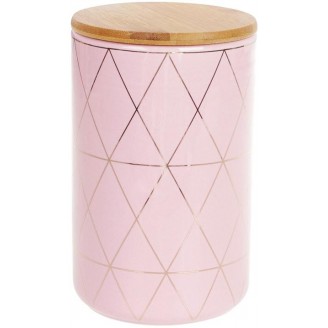 Банка Bona Merceyl Золотые Ромбы 850мл керамическая с бамбуковой крышкой, розовая