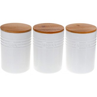 Набор 3 керамические банки Bona White Style 650мл с бамбуковыми крышками, белый