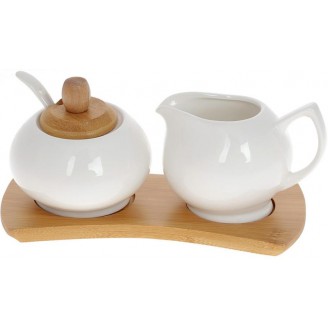 Набор для чая Bona Ceram-Bamboo молочник 190мл и сахарница 250мл на подставке, белый фарфор
