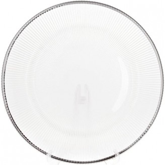 Блюдо сервировочное Bona 33см, подставная тарелка, стекло, прозрачное с серебряной каймой