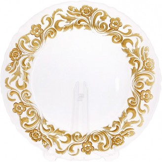 Блюдо сервировочное Bona 33см, подставная тарелка, стекло, прозрачное с золотым узорным кантом