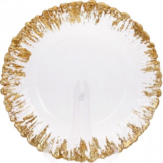 Блюдо сервировочное Bona 33см, подставная тарелка, стекло, прозрачное с золотой каймой к центру