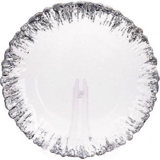 Блюдо сервировочное Bona 33см, подставная тарелка, стекло, прозрачное с серебряной каймой к центру