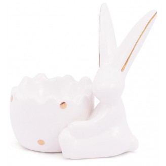 Подставка для яйца Bona Умный кролик 10см, белая с фигуркой кролика