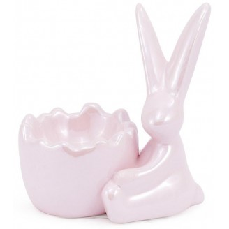 Подставка для яйца Bona Умный кролик 10см, перламутровая розовая с фигуркой кролика