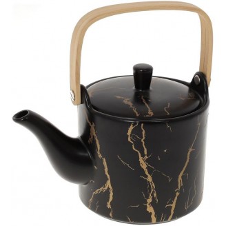 Заварочный чайник Bona Мраморная Роскошь 800мл с бамбуковой ручкой, черный с золотом