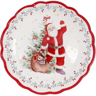 Подставка для торта Bona Санта с Подарками 21.6см, керамика, красно-белая