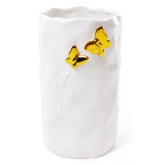 Ваза керамическая Bona Золотые Бабочки 19см, белая