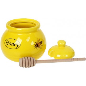 Медовница Bona Honey Пчёлка 450мл керамическая с деревянной ложкой-булавой