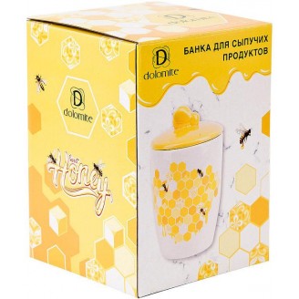 Керамическая банка-медовница Bona Sweet Honey 550мл, белая с желтым