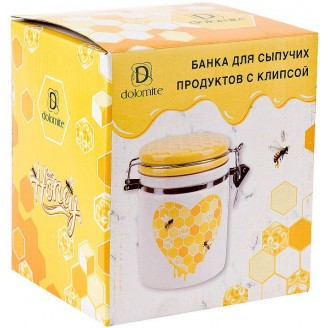 Банка керамическая Bona Sweet Honey 650мл для сыпучих продуктов с металлической затяжкой, белый