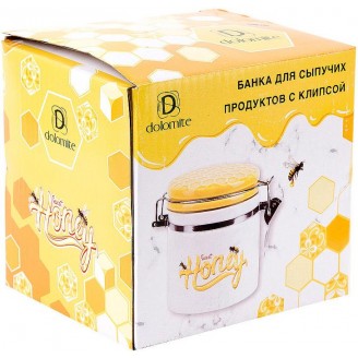 Банка керамическая Bona Sweet Honey 480мл для сыпучих продуктов с металлической затяжкой, белый