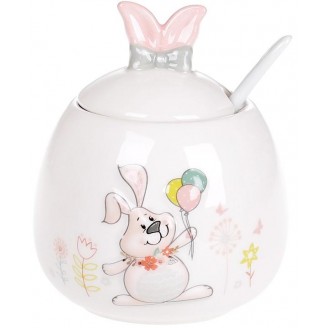 Сахарница керамическая Bona Веселый кролик с шариками, с керамической ложкой