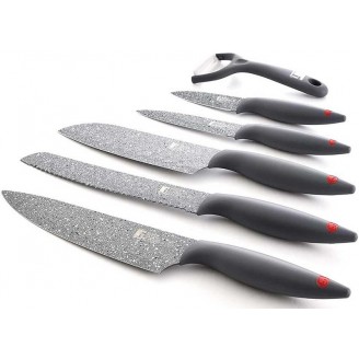 Набор 5 кухонных ножей Bergner Star с мраморным покрытием и овощечистка