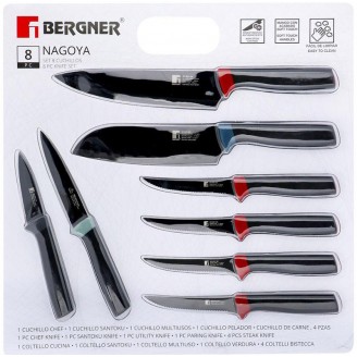 Набор кухонных ножей Bergner Nagoya 8 предметов с антибактериальным покрытием