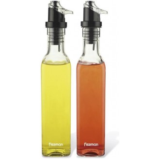 Набор 2 стеклянные бутылки Fissman Clear для масла и уксуса 2х250мл, крышка с дозатором