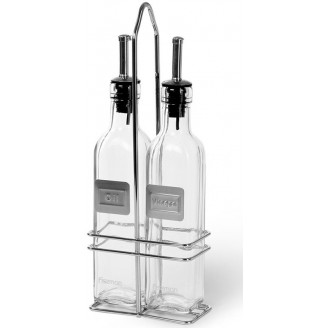 Набор 2 стеклянные бутылки Fissman для масла и уксуса 2х250мл на металлической подставке