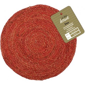 Коврик плетеный из кукурузы (салфетка) Bergner Zea, Ø38см круглый, красный