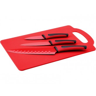 Набор 3 кухонных ножа Renberg Leiden Red с пластиковой доской